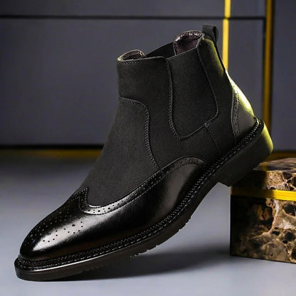 Men's Chelsea Boots with Brogue Wingtip and Elastic Side Panels
