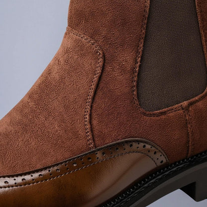 Men's Chelsea Boots with Brogue Wingtip and Elastic Side Panels
