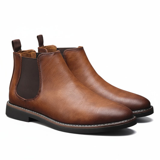 Men's Chelsea Boots with Elastic Side Panels and Pull Tab