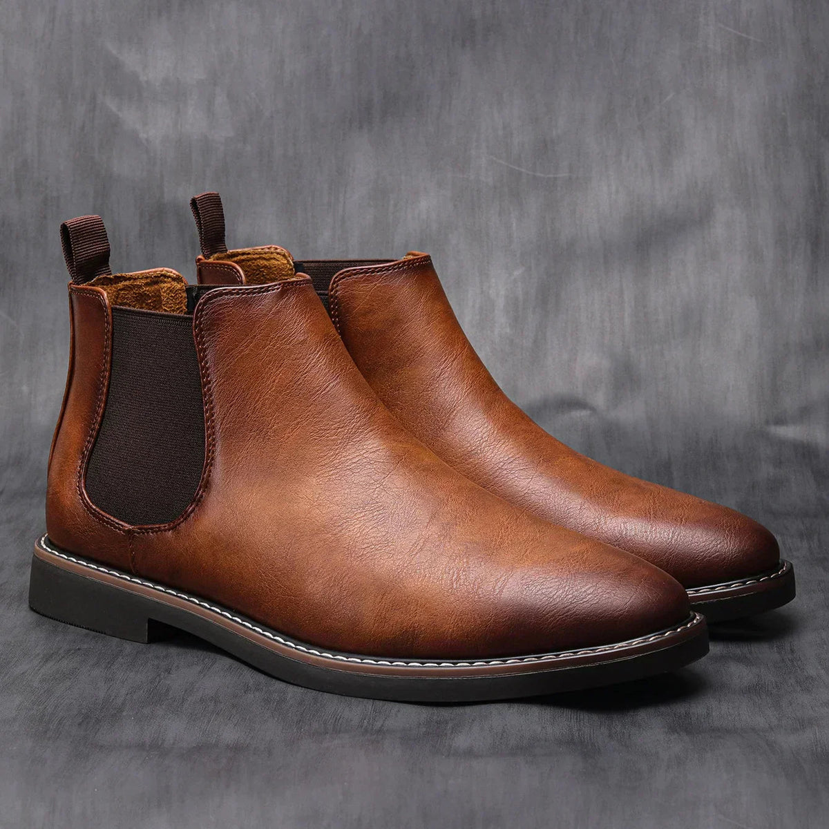 Men's Chelsea Boots with Elastic Side Panels and Pull Tab