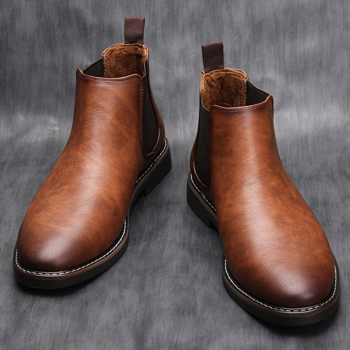 Men's Chelsea Boots with Elastic Side Panels and Pull Tab
