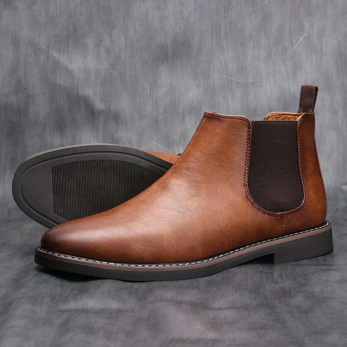 Men's Chelsea Boots with Elastic Side Panels and Pull Tab