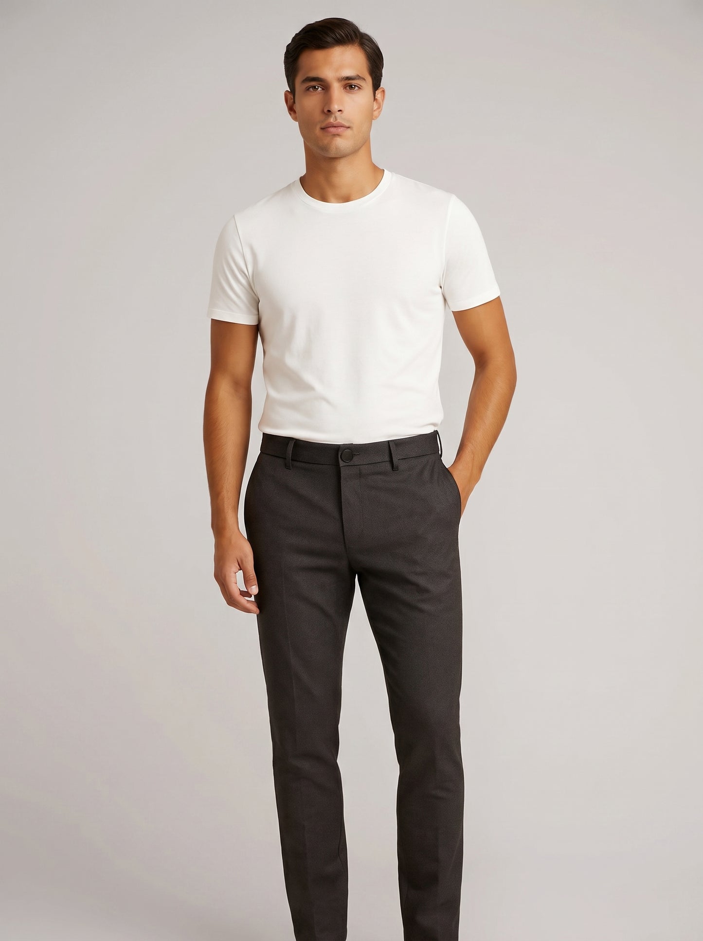 Men's Chino Pants with Mid-Rise Waist and Button Closure