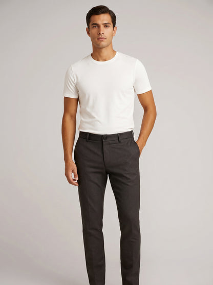 Men's Chino Pants with Mid-Rise Waist and Button Closure