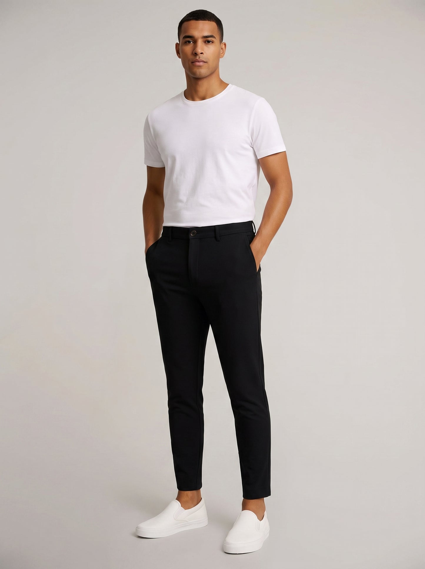 Men's Chino Pants with Mid-Rise Waist and Button Closure