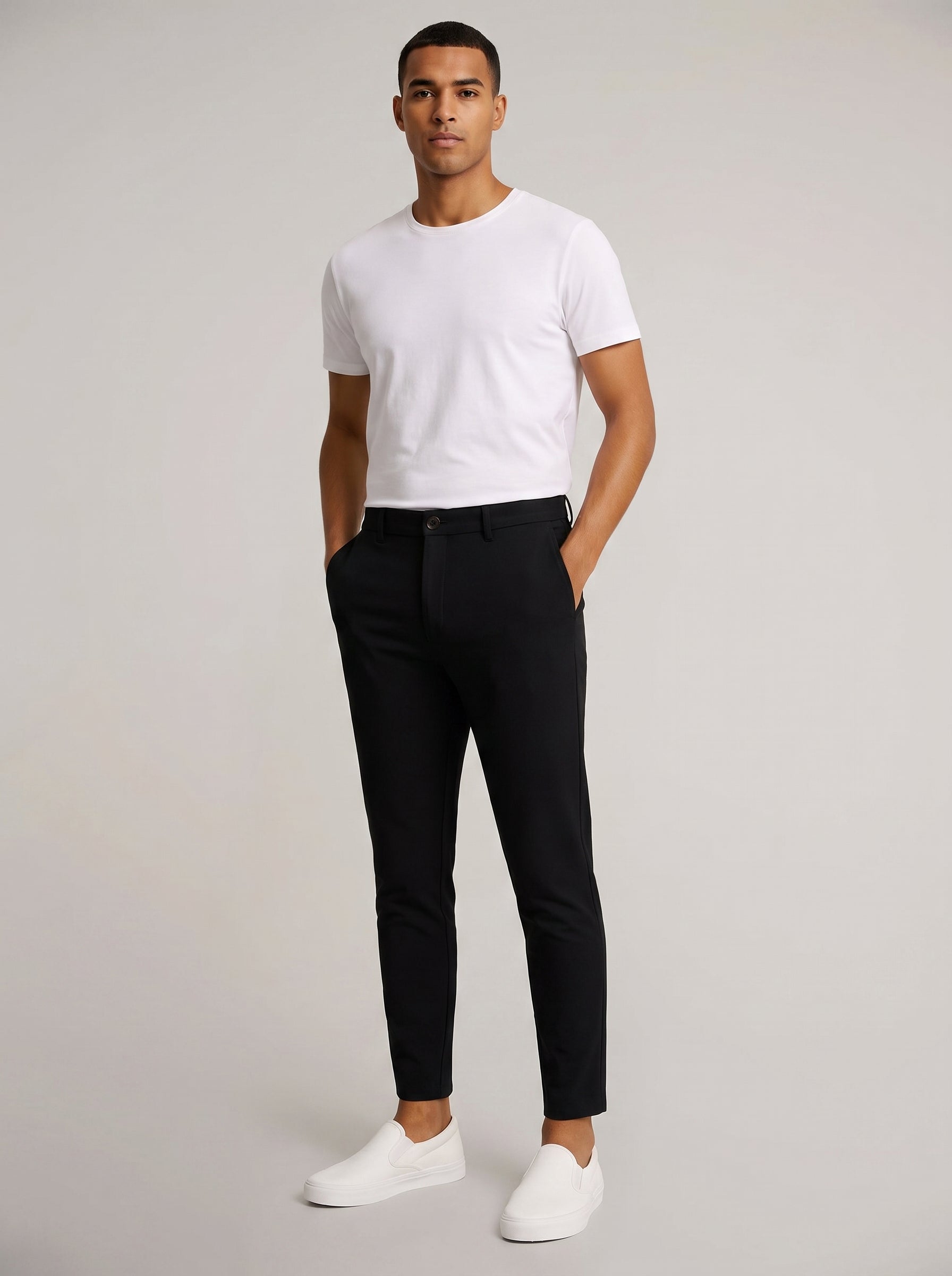 Men's Chino Pants with Mid-Rise Waist and Button Closure
