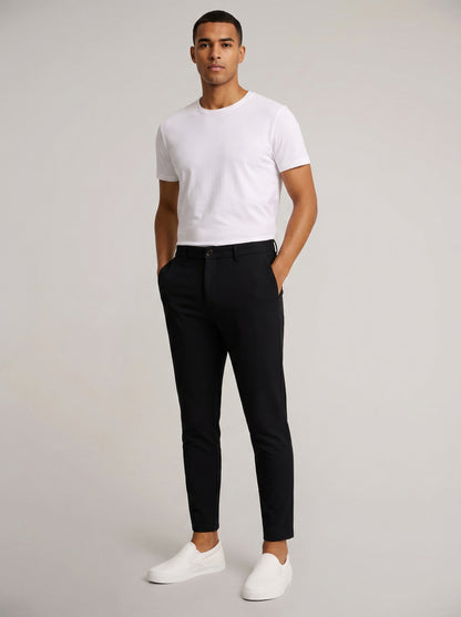 Men's Chino Pants with Mid-Rise Waist and Button Closure