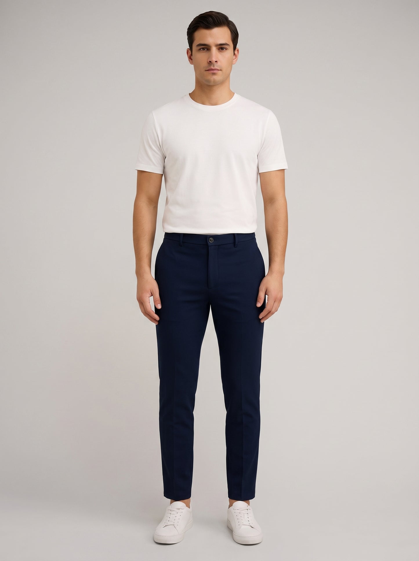 Men's Chino Pants with Mid-Rise Waist and Button Closure