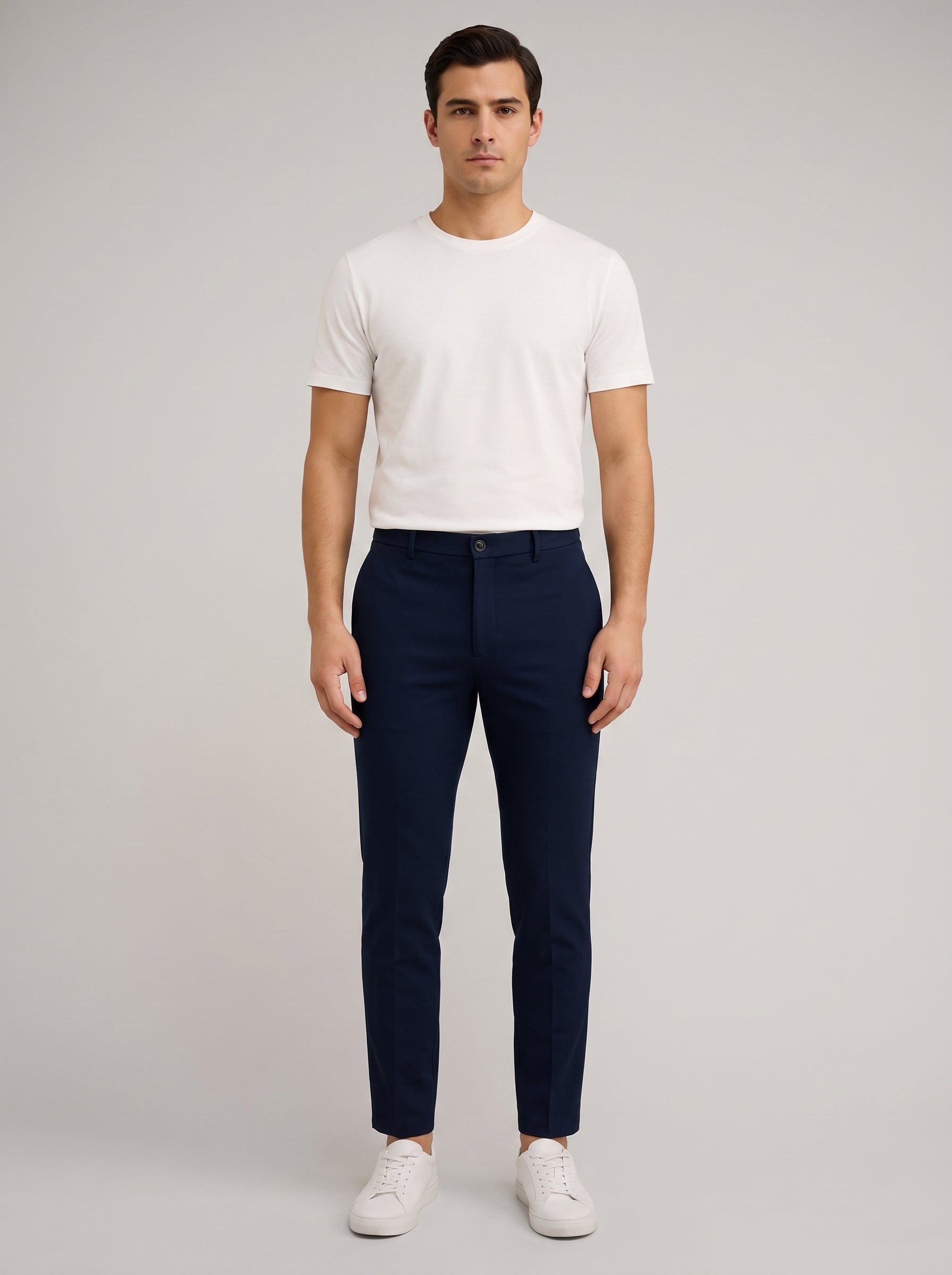 Men's Chino Pants with Mid-Rise Waist and Button Closure
