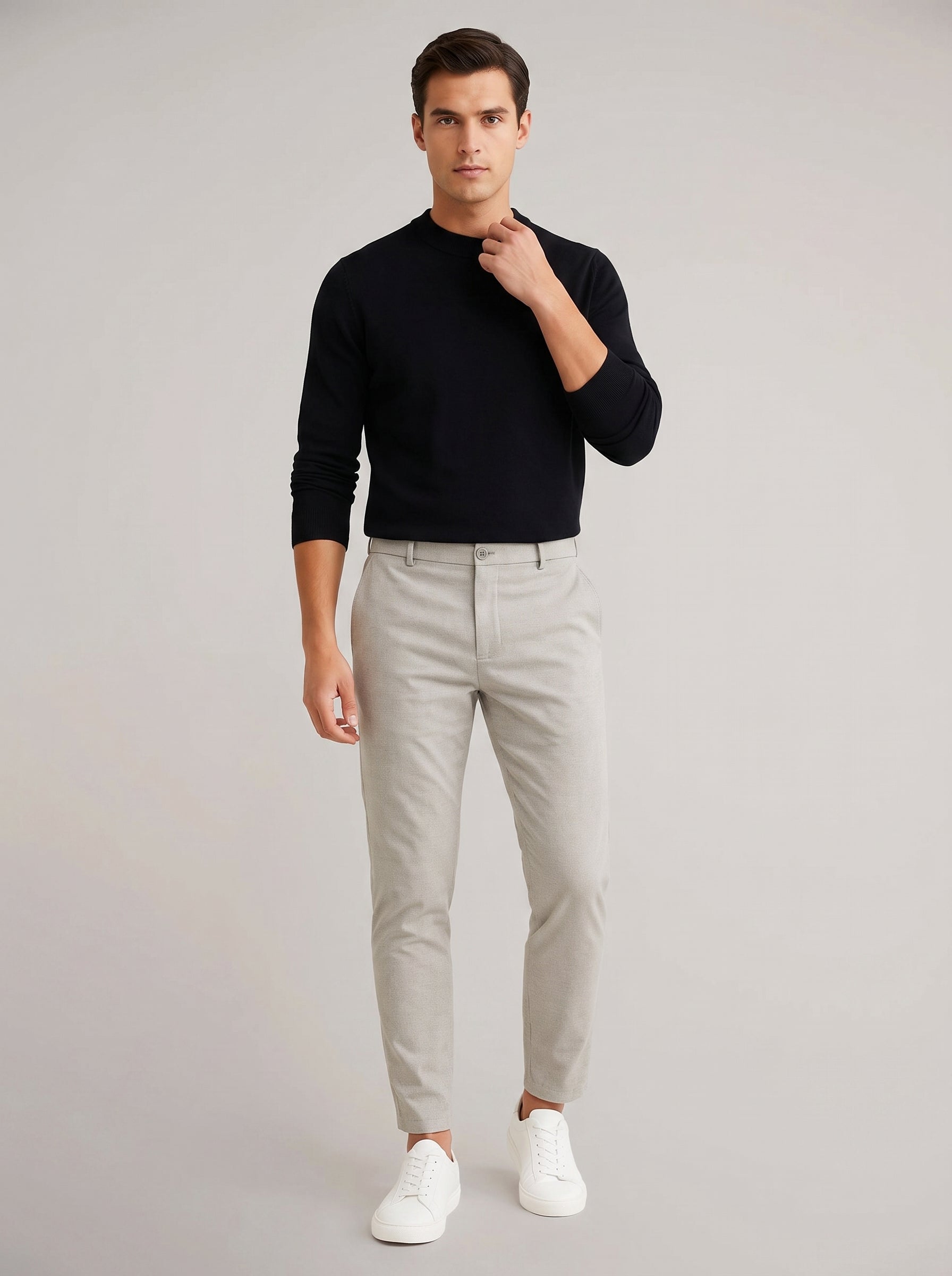 Men's Chino Pants with Mid-Rise Waist and Button Closure