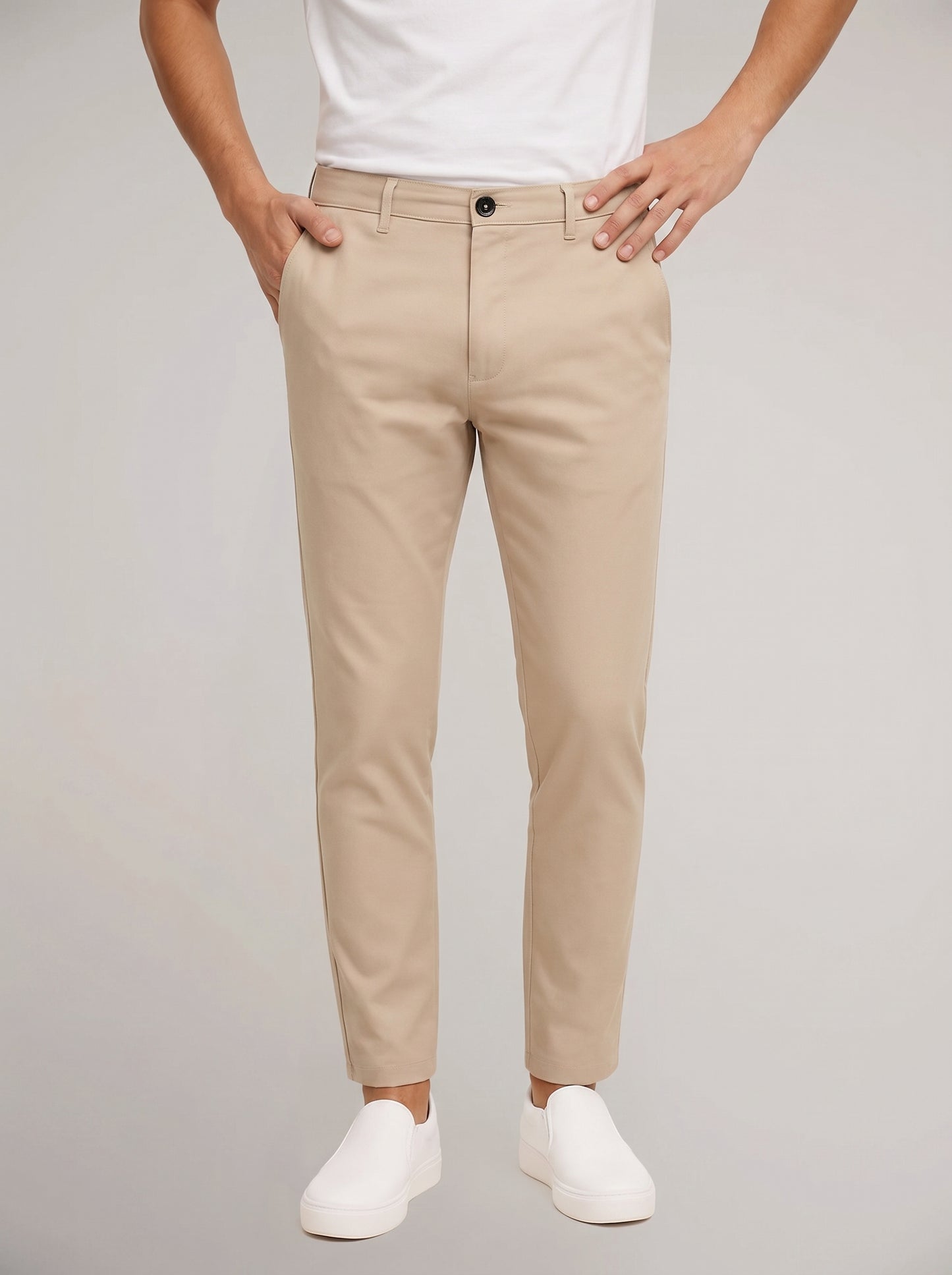 Men's Chino Pants with Mid-Rise Waist and Button Closure