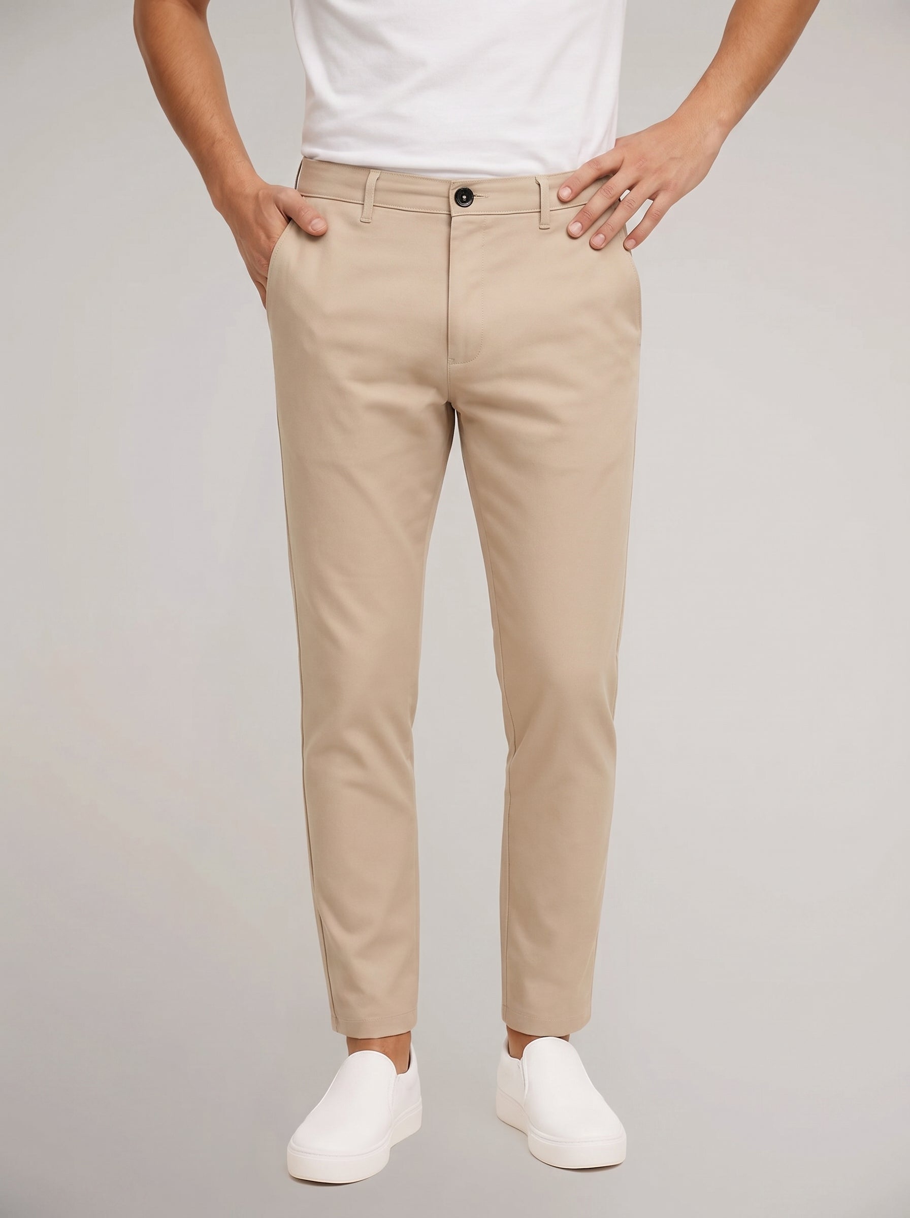 Men's Chino Pants with Mid-Rise Waist and Button Closure