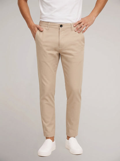 Men's Chino Pants with Mid-Rise Waist and Button Closure