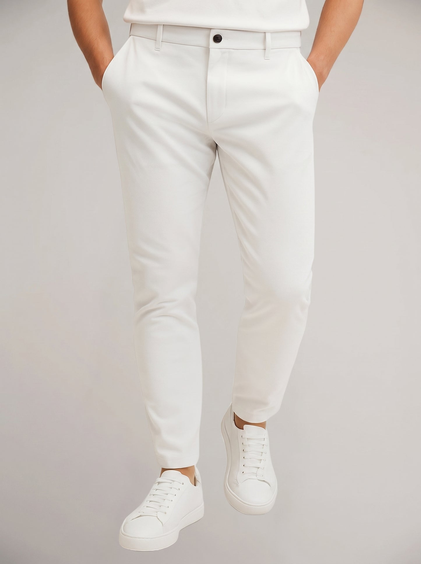 Men's Chino Pants with Mid-Rise Waist and Button Closure