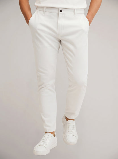 Men's Chino Pants with Mid-Rise Waist and Button Closure