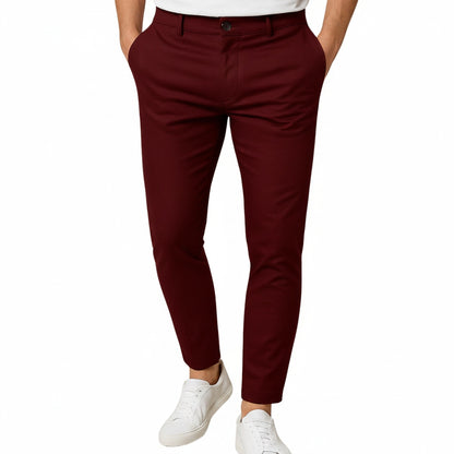 Men's Chino Pants with Mid-Rise Waist and Button Closure