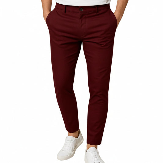 Men's Chino Pants with Mid-Rise Waist and Button Closure