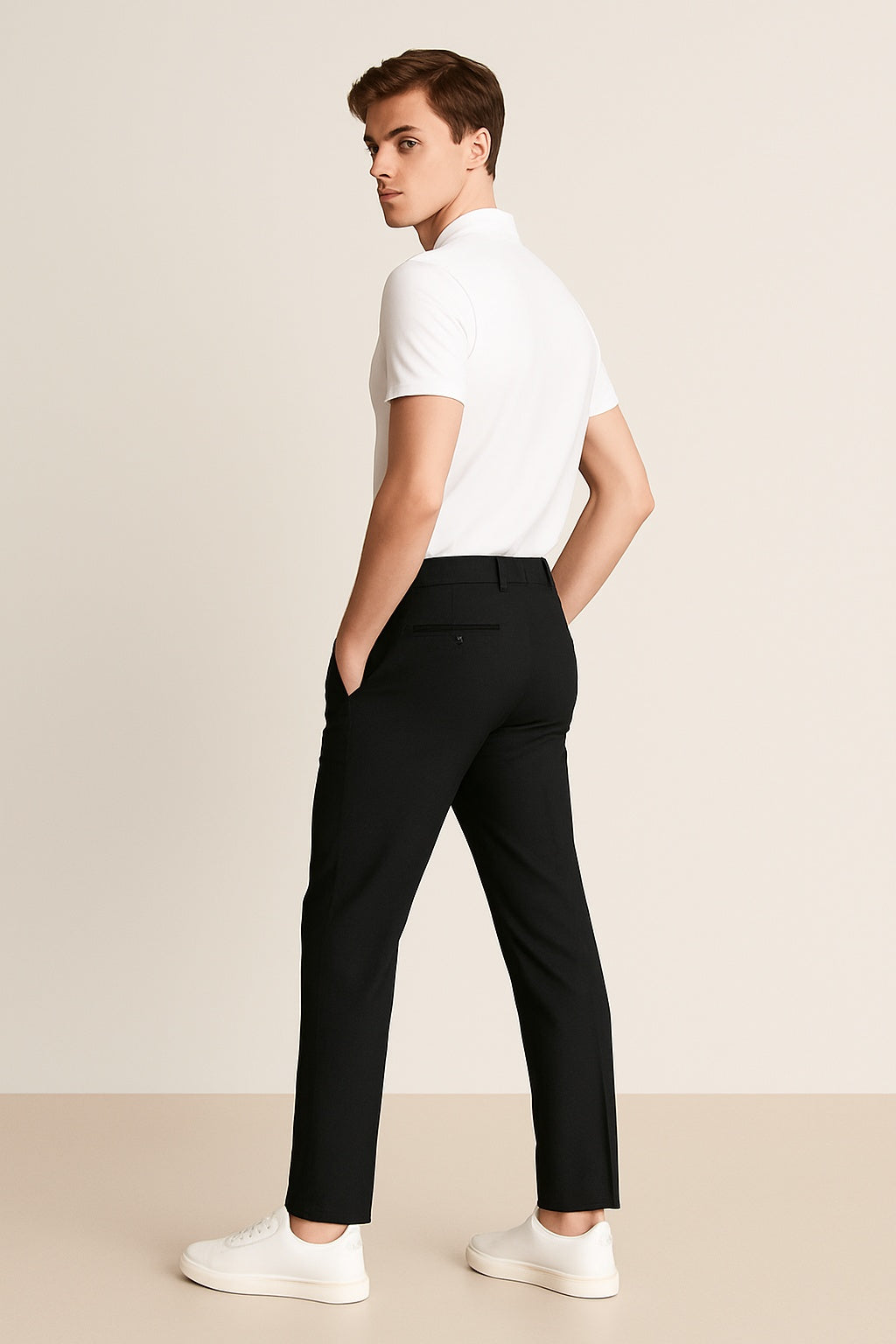 Men's Chino Pants with Mid-Rise Waist and Button Closure