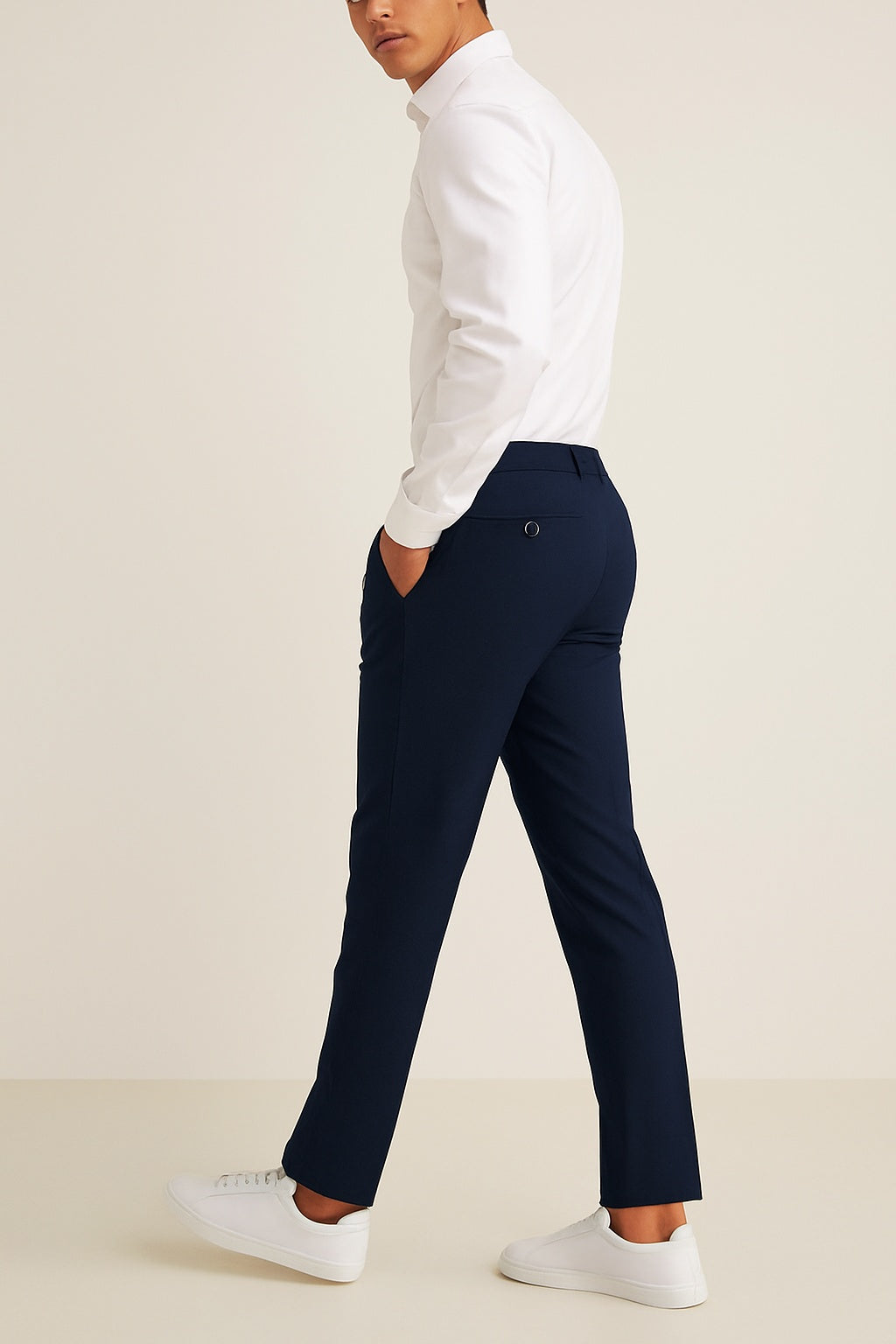 Men's Chino Pants with Mid-Rise Waist and Button Closure