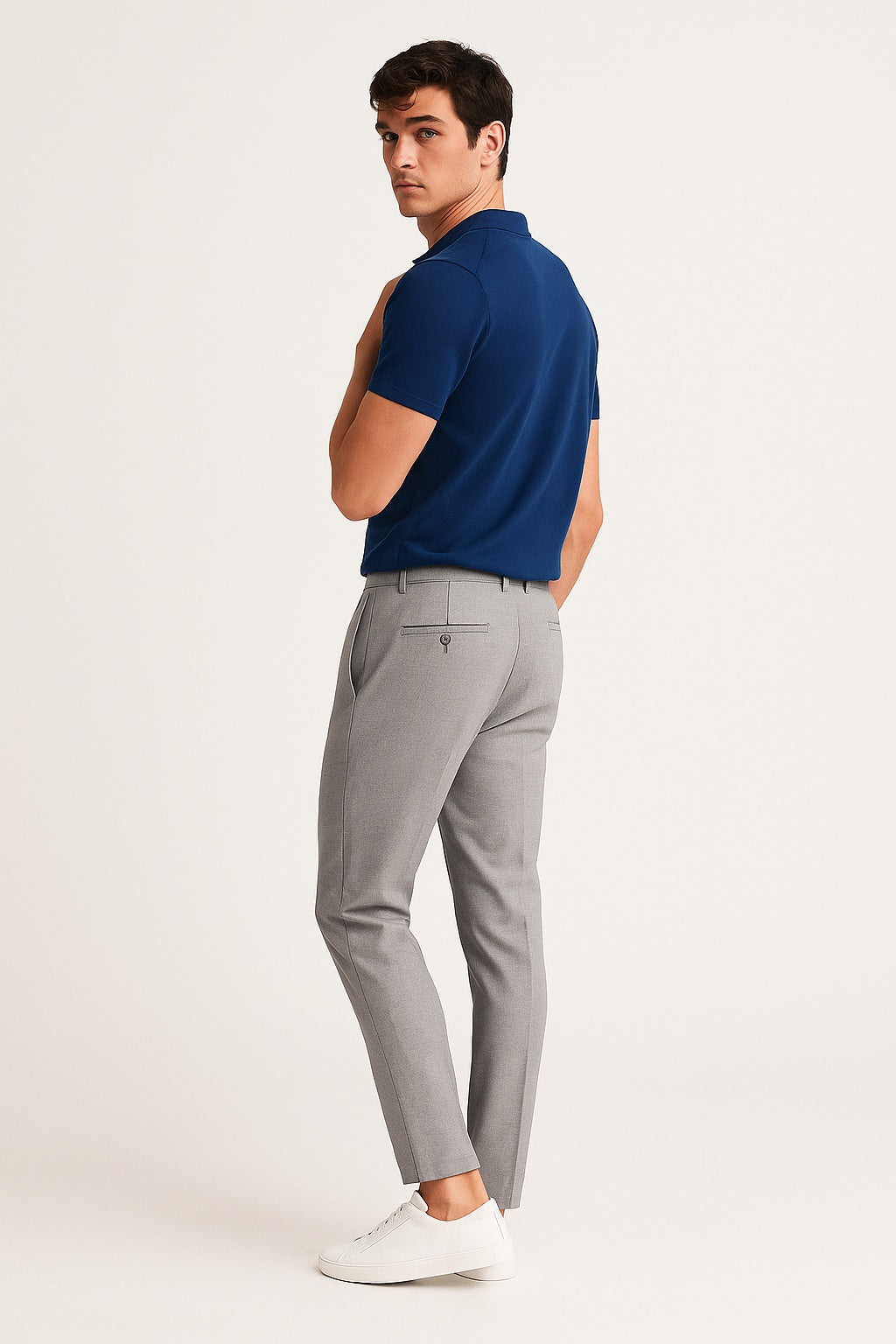 Men's Chino Pants with Mid-Rise Waist and Button Closure