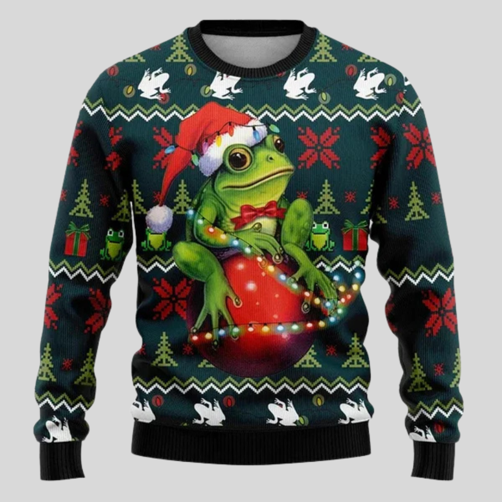 Men's Christmas Sweater with Round Neck and Festive Animal Motifs