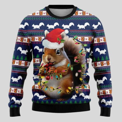 Men's Christmas Sweater with Round Neck and Festive Animal Motifs