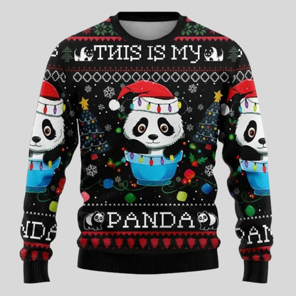 Men's Christmas Sweater with Round Neck and Festive Animal Motifs