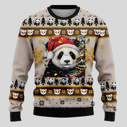 Men's Christmas Sweater with Round Neck and Festive Animal Motifs