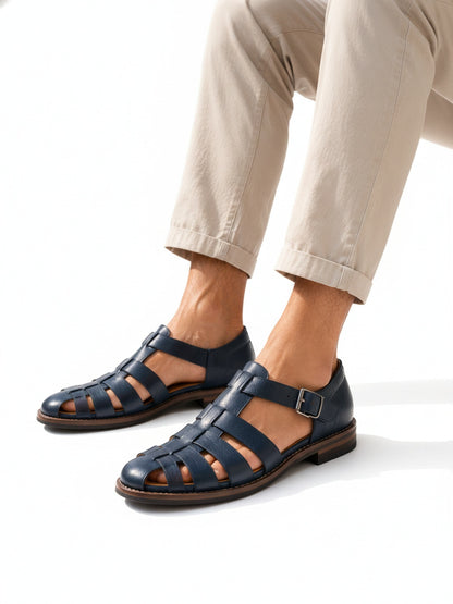 Men's Closed-Toe Fisherman Sandals with Woven Straps and Buckle