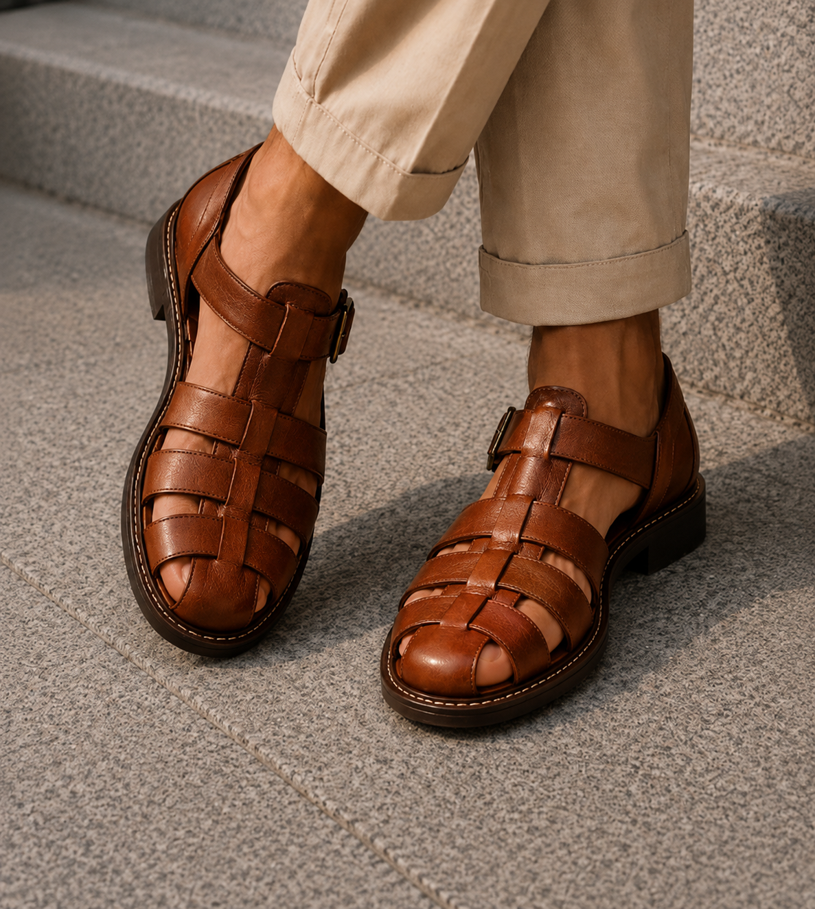 Men's Closed-Toe Fisherman Sandals with Woven Straps and Buckle