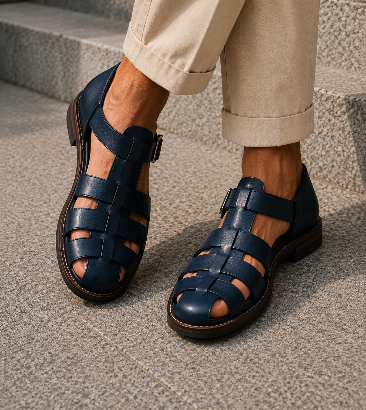 Men's Closed-Toe Fisherman Sandals with Woven Straps and Buckle