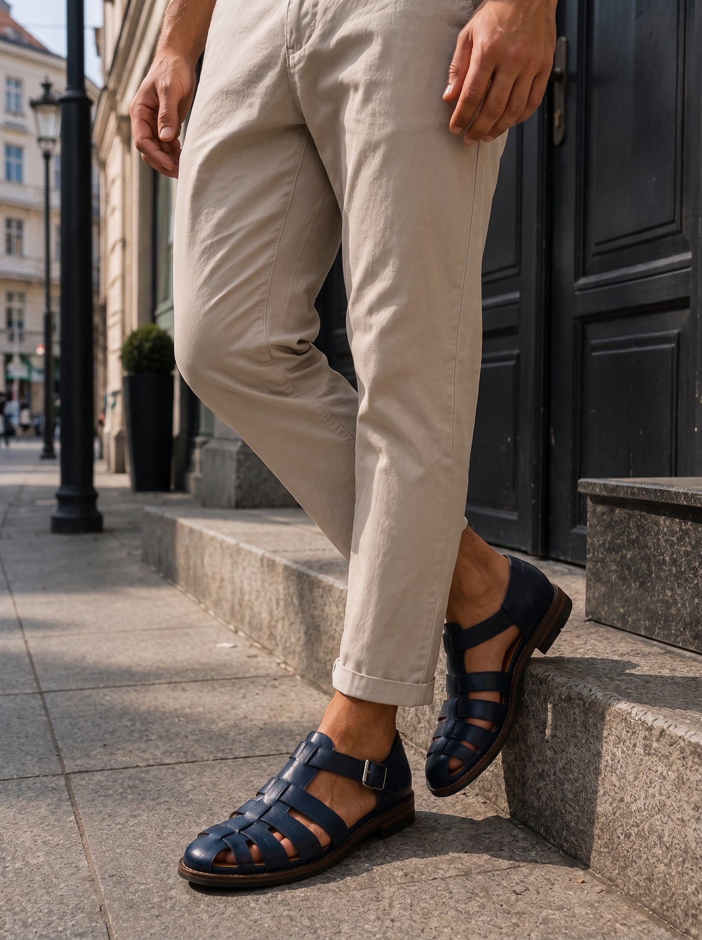 Men's Closed-Toe Fisherman Sandals with Woven Straps and Buckle