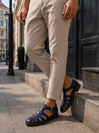 Men's Closed-Toe Fisherman Sandals with Woven Straps and Buckle