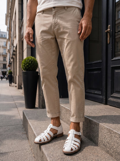 Men's Closed-Toe Fisherman Sandals with Woven Straps and Buckle