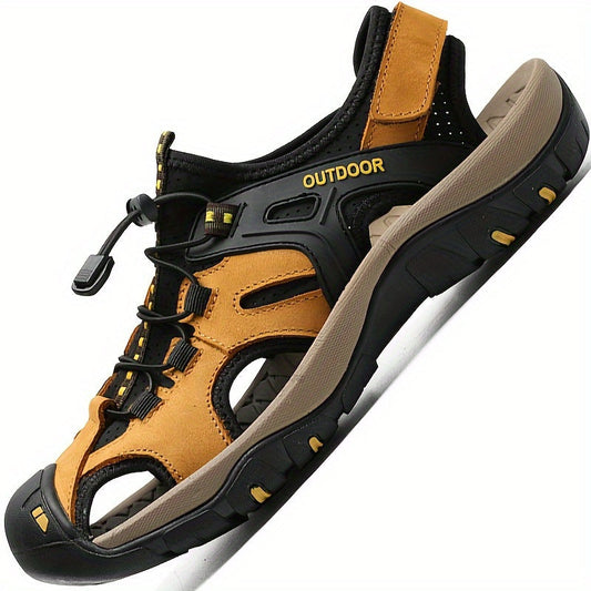 Men's Closed Toe Outdoor Hiking Sandals with Adjustable Bungee Lace and Velcro Strap