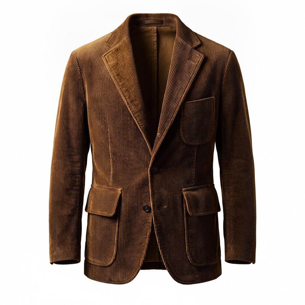Men's Corduroy Blazer with Notch Lapel and Flap Pockets