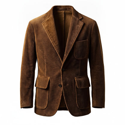 Men's Corduroy Blazer with Notch Lapel and Flap Pockets
