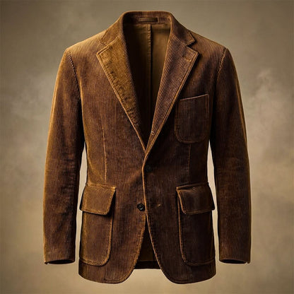 Men's Corduroy Blazer with Notch Lapel and Flap Pockets