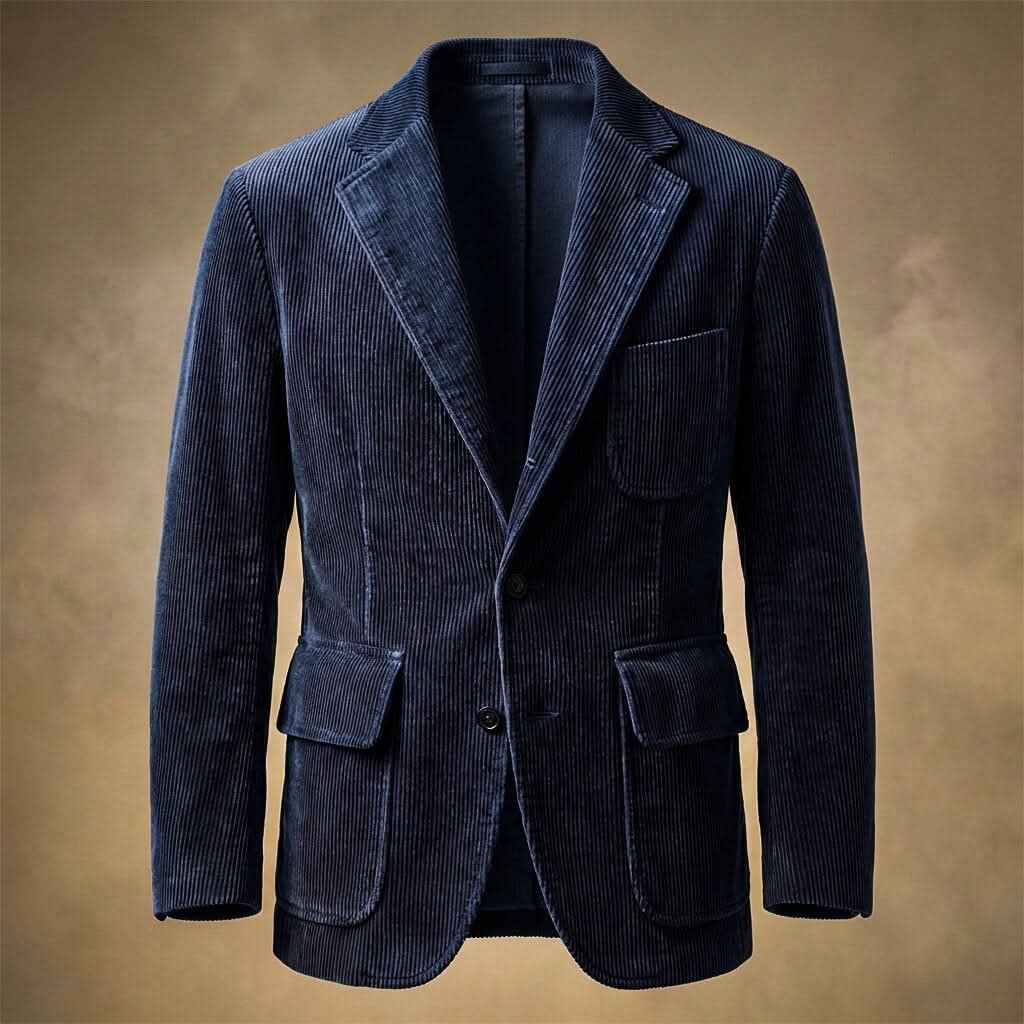 Men's Corduroy Blazer with Notch Lapel and Flap Pockets