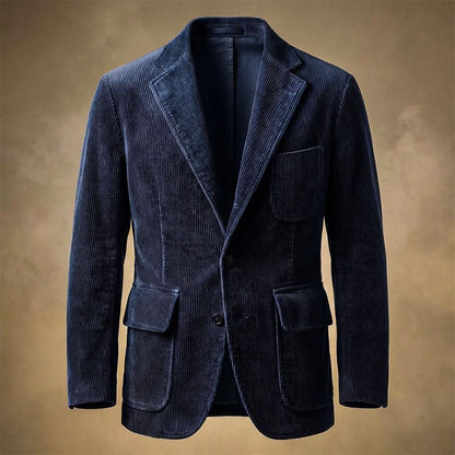 Men's Corduroy Blazer with Notch Lapel and Flap Pockets
