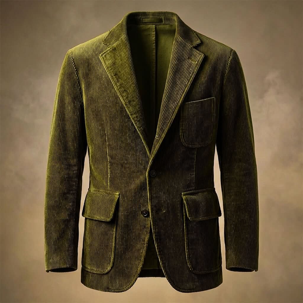 Men's Corduroy Blazer with Notch Lapel and Flap Pockets