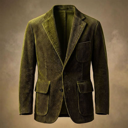 Men's Corduroy Blazer with Notch Lapel and Flap Pockets