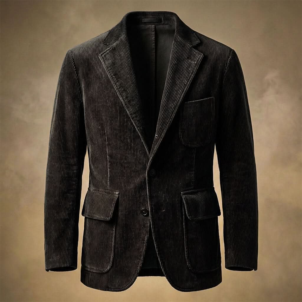 Men's Corduroy Blazer with Notch Lapel and Flap Pockets