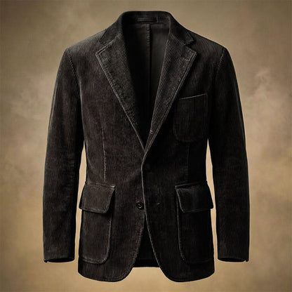 Men's Corduroy Blazer with Notch Lapel and Flap Pockets