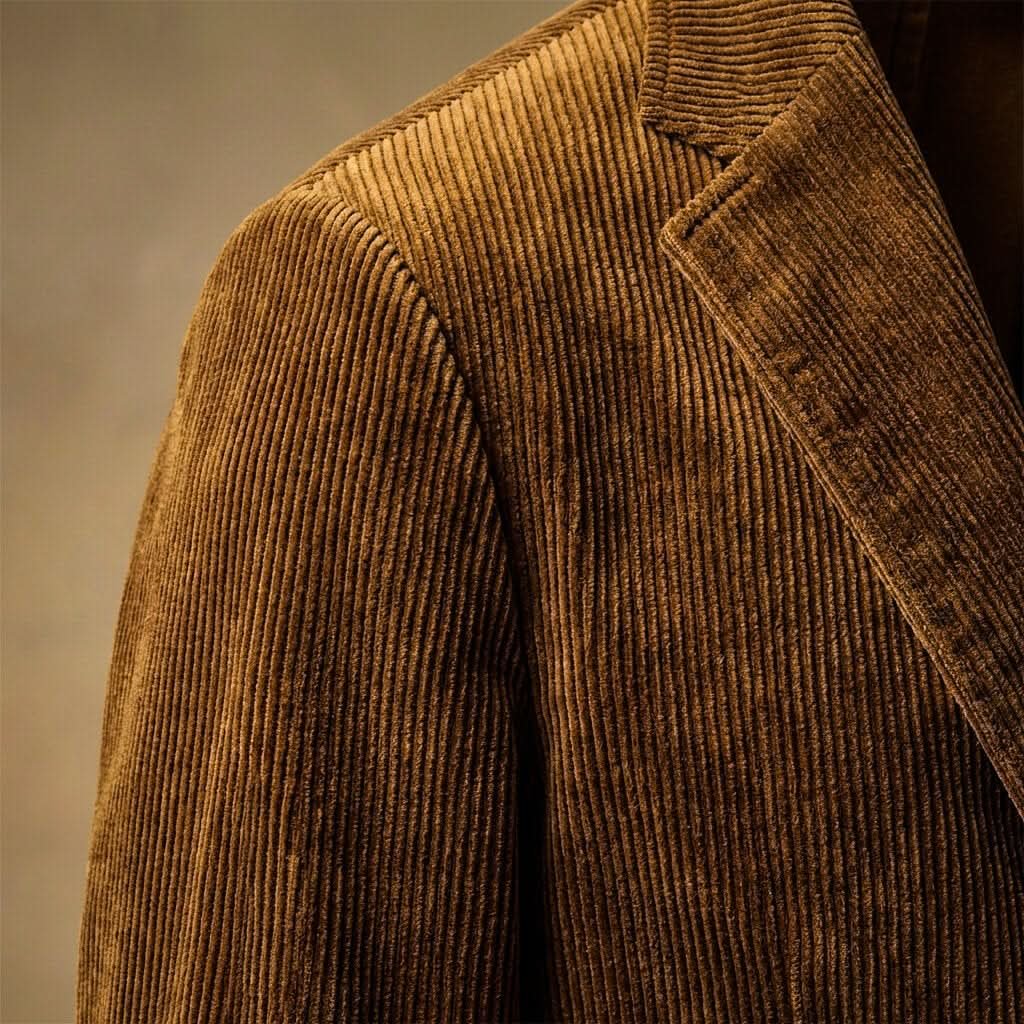 Men's Corduroy Blazer with Notch Lapel and Flap Pockets