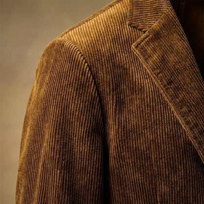 Men's Corduroy Blazer with Notch Lapel and Flap Pockets