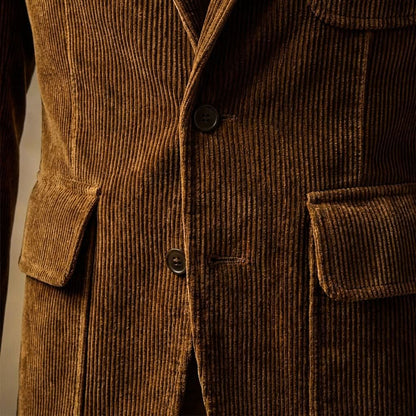 Men's Corduroy Blazer with Notch Lapel and Flap Pockets