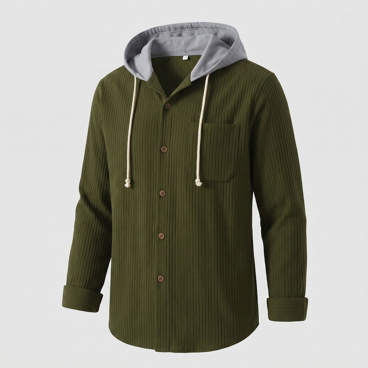 Men's Corduroy Hooded Shirt Jacket with Button-Front and Chest Pocket