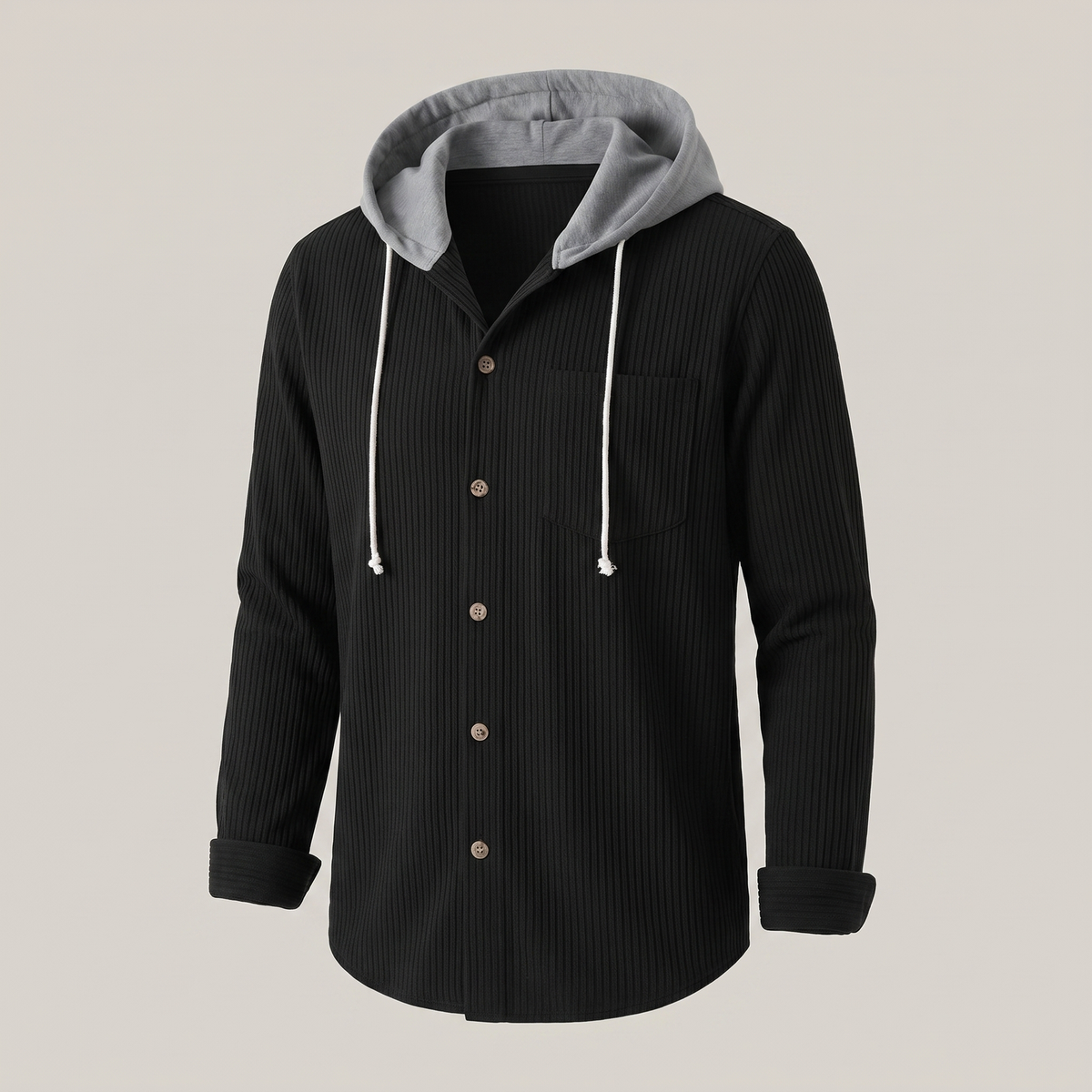 Men's Corduroy Hooded Shirt Jacket with Button-Front and Chest Pocket