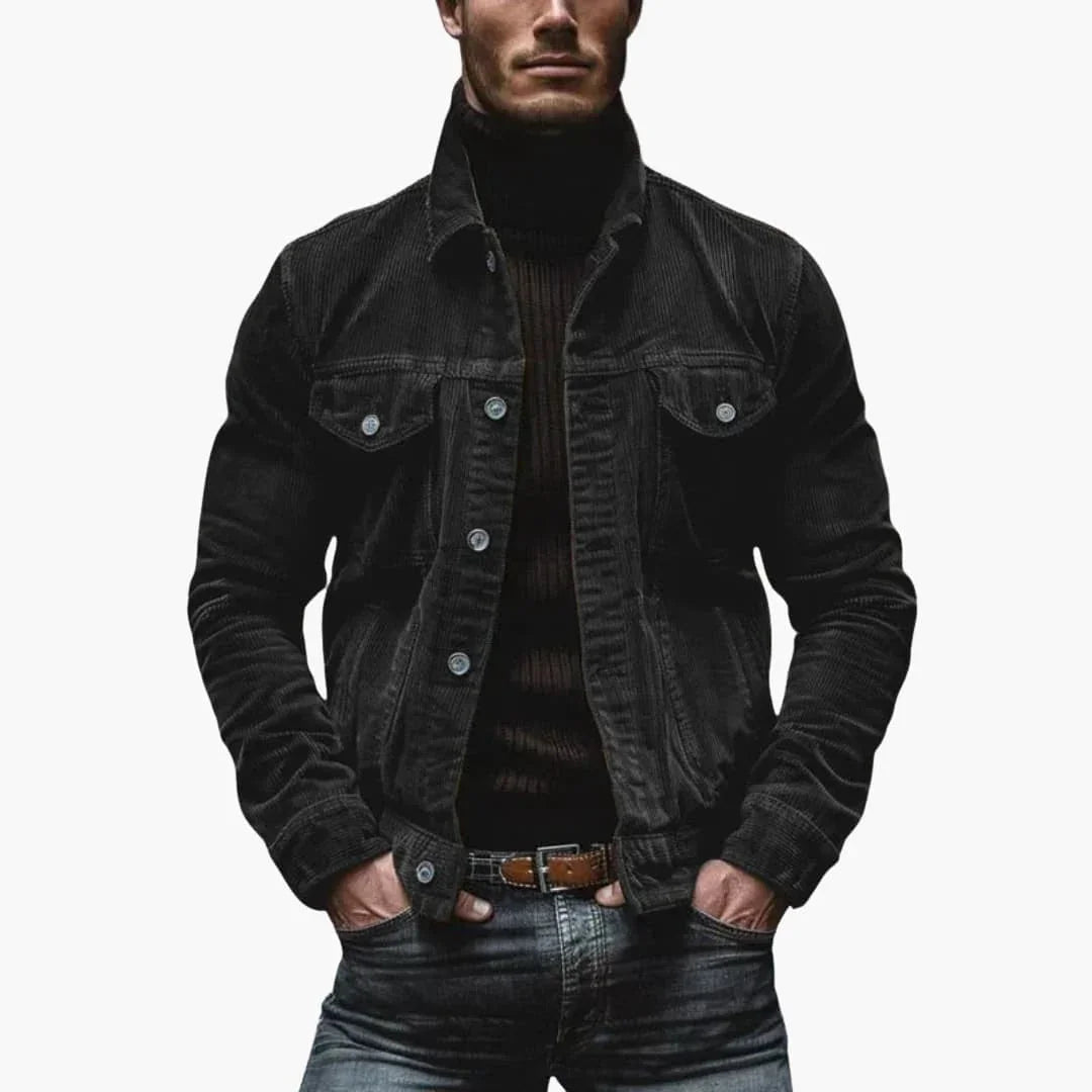 Men's Corduroy Jacket with Spread Collar, Chest Pockets and Relaxed Fit